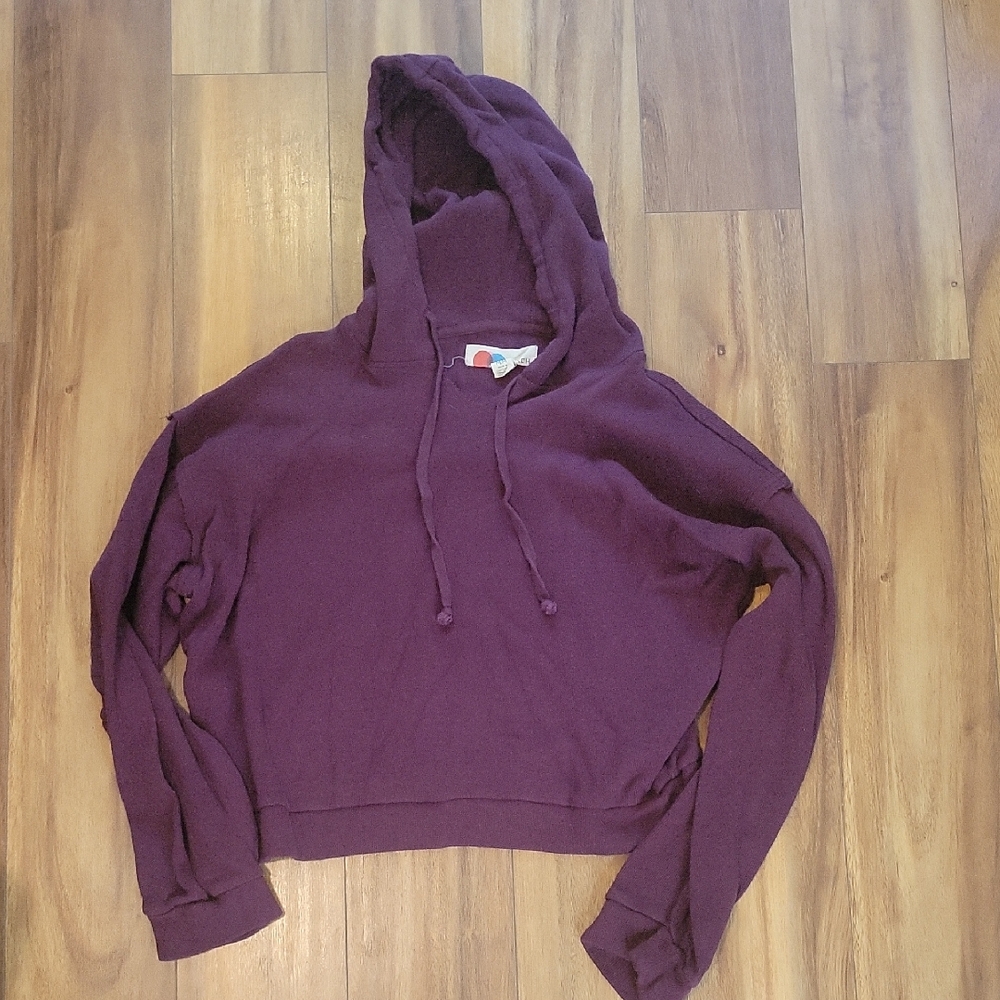 Women's Free People Beach Oversized Maroon Cropped Hooded Sweatshirt M